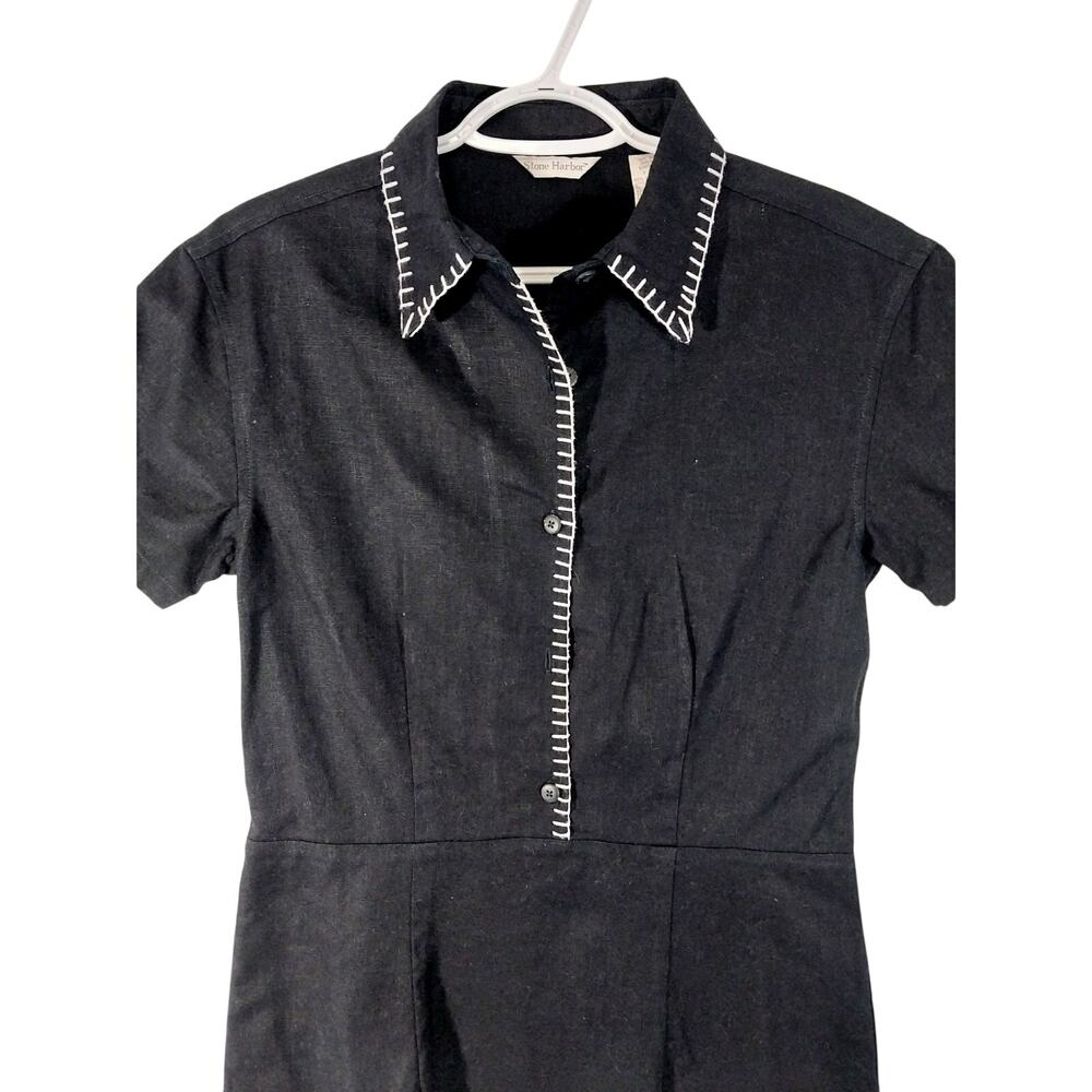 NWOT! STONE HARBOR! LUXE LINEN & COTTON BLACK W/WHITE SHORT SLEEVED DRESS! SZ S - Picture 3 of 12